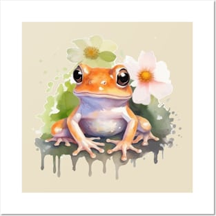 Frog Flower Watercolor Posters and Art